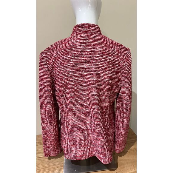 Classic Prep Talbots Red White Tweed Stand Collar Front Open Blazer Jacket Sz 4 - Picture 3 of 3